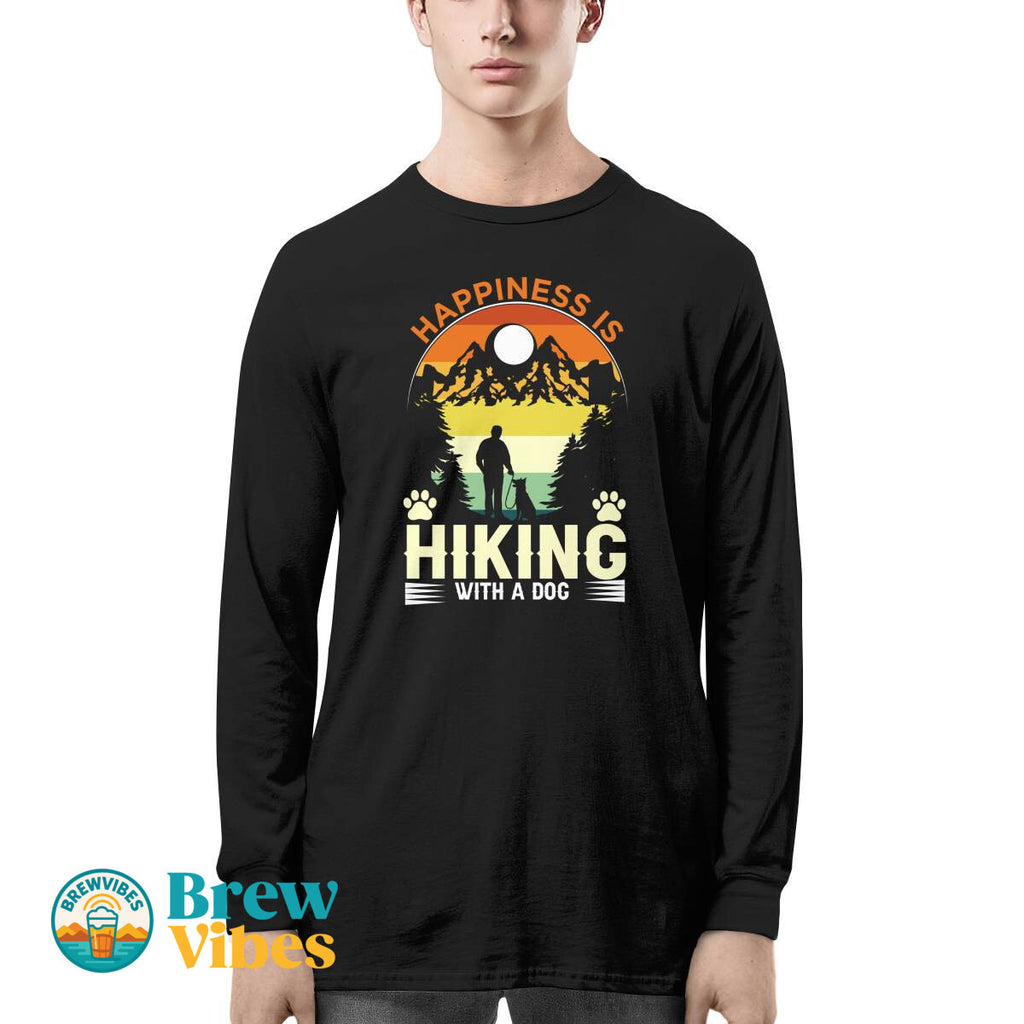 HappinessIs Hiking With A Dog Long Sleeve Tee