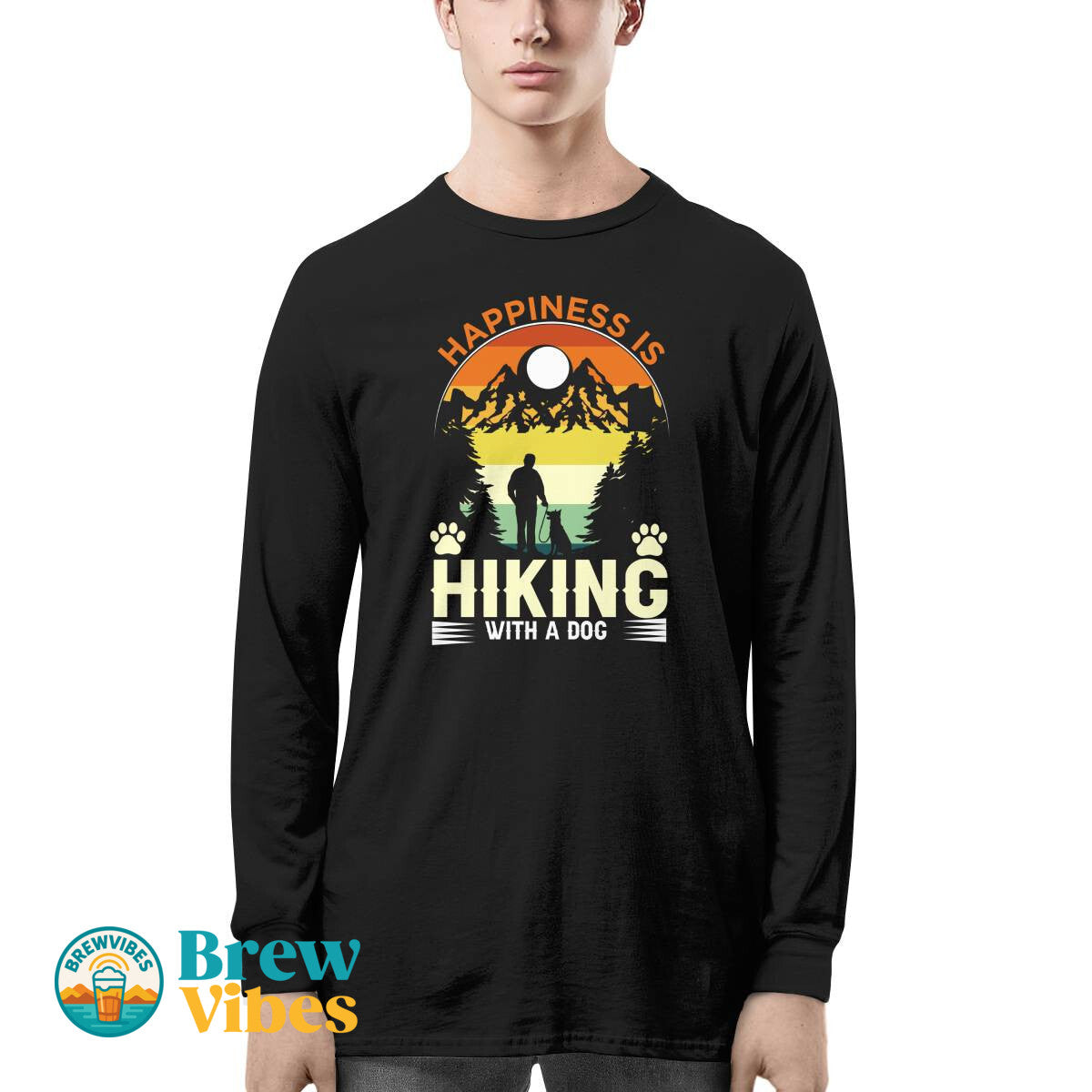 HappinessIs Hiking With A Dog Long Sleeve Tee