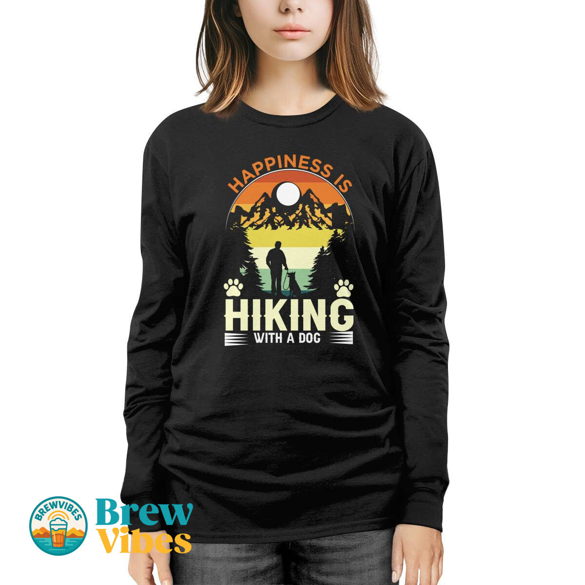 HappinessIs Hiking With A Dog Long Sleeve Tee