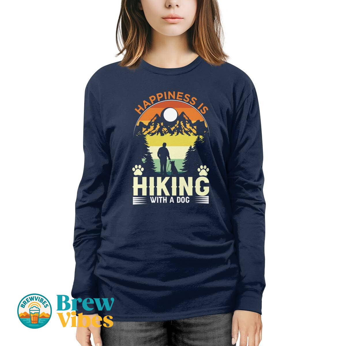 HappinessIs Hiking With A Dog Long Sleeve Tee