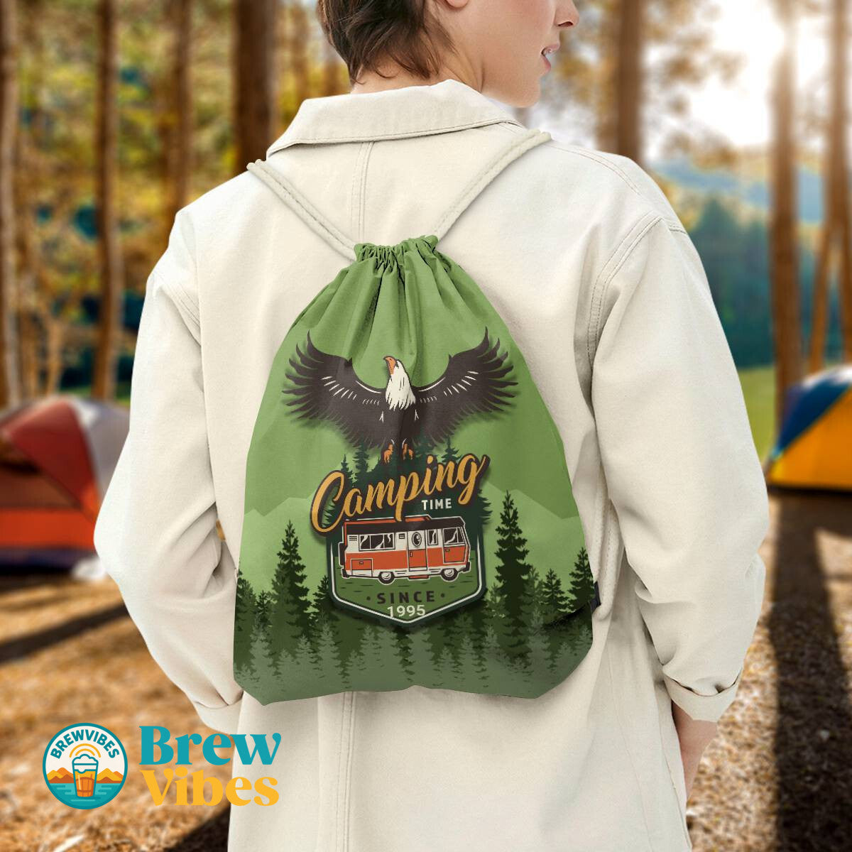 Camping Time Drawstring Bag