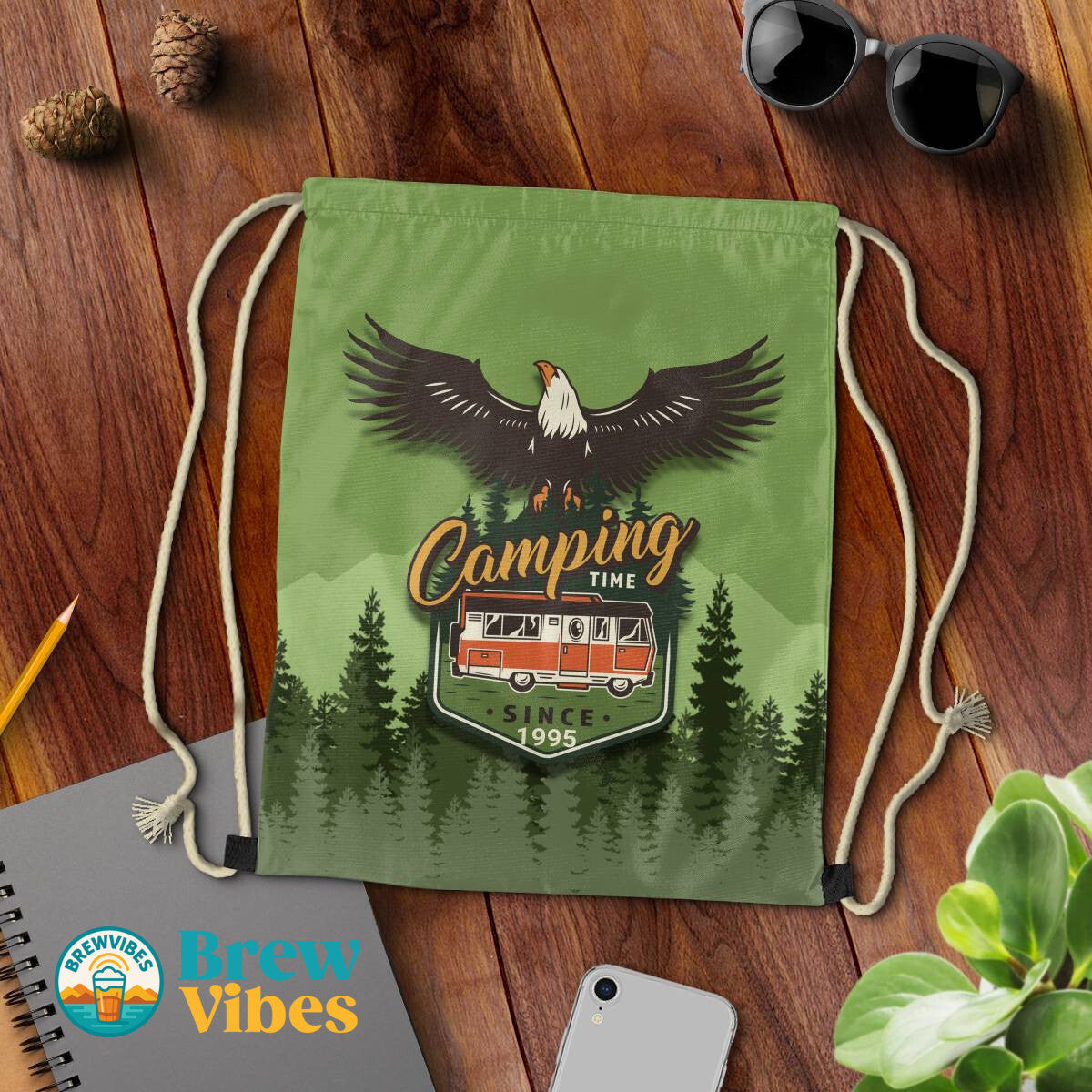Camping Time Drawstring Bag