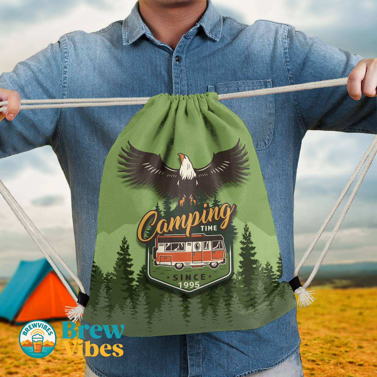 Camping Time Drawstring Bag