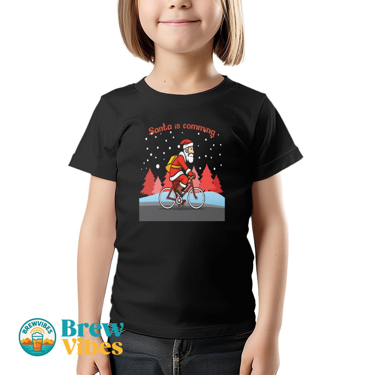 Santa Is Comming - Bicycle Kids T-shirt