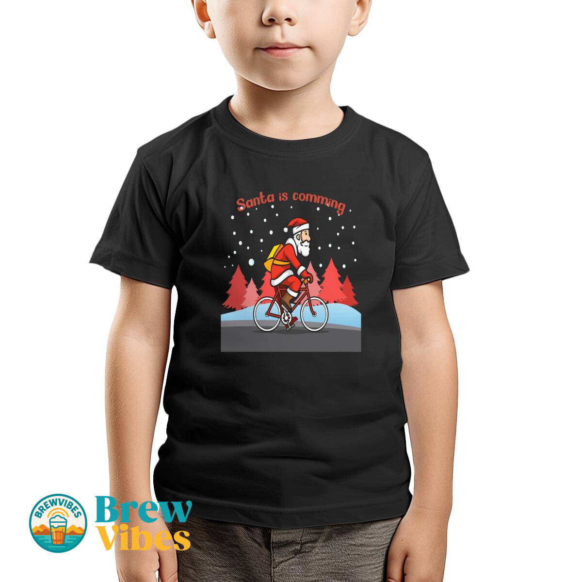 Santa Is Comming - Bicycle Kids T-shirt