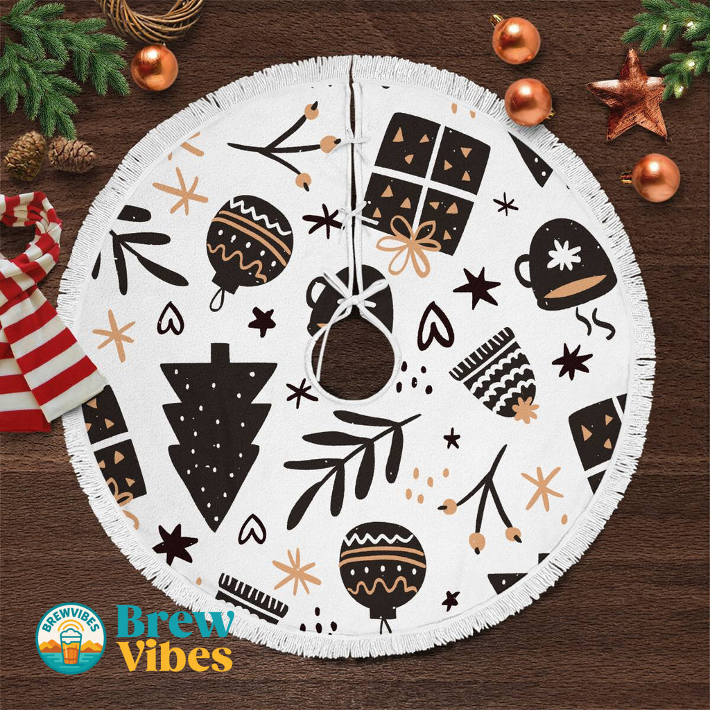 Christmas Pattern Tree Skirt Black&White