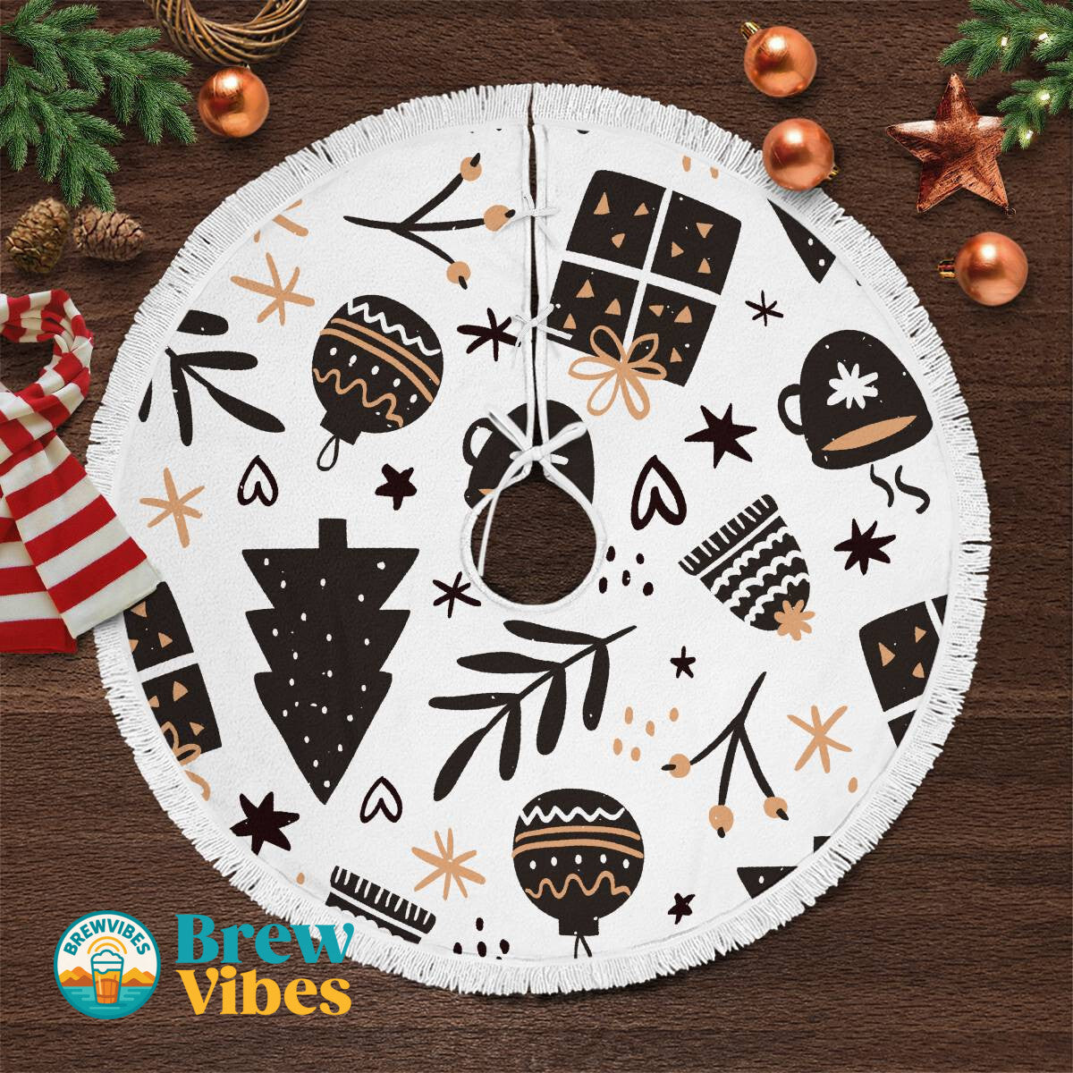 Christmas Pattern Tree Skirt Black&White
