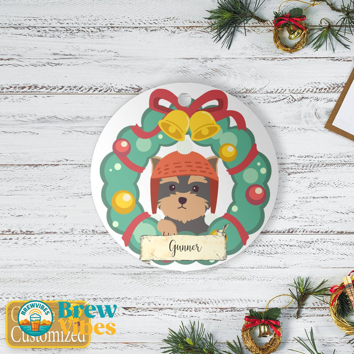Personalize Name Pet - Pet With Laurel Wreath Ornament