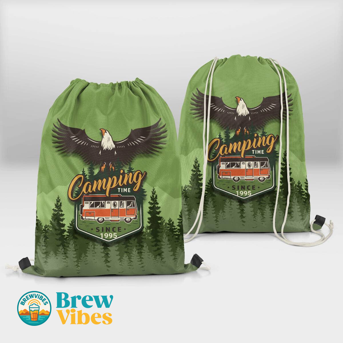 Camping Time Drawstring Bag