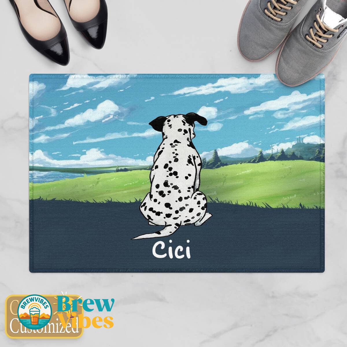 Dog Sitting and Looking at The Sky Door Mat