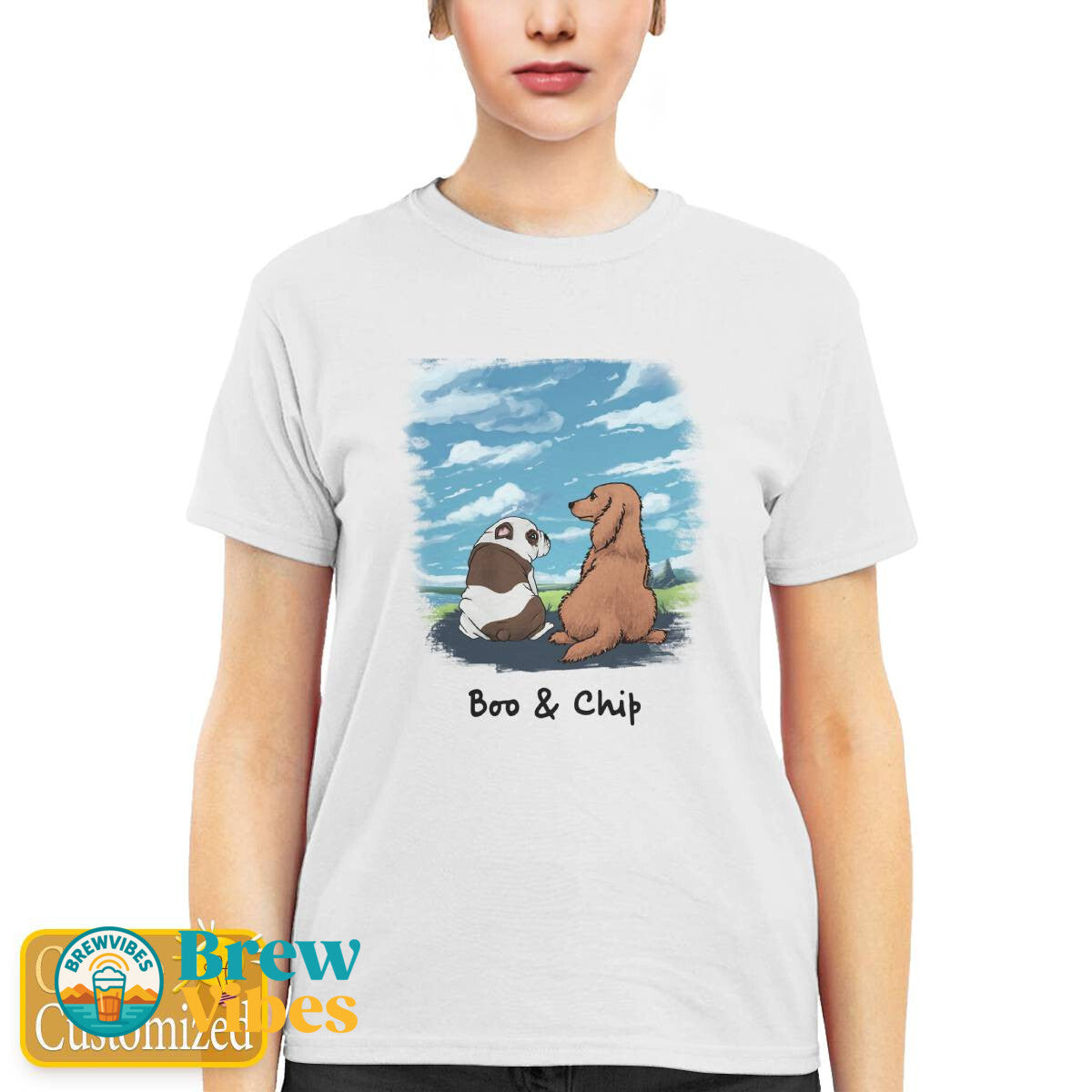 Two Dogs in The Meadow Ladies Tshirt
