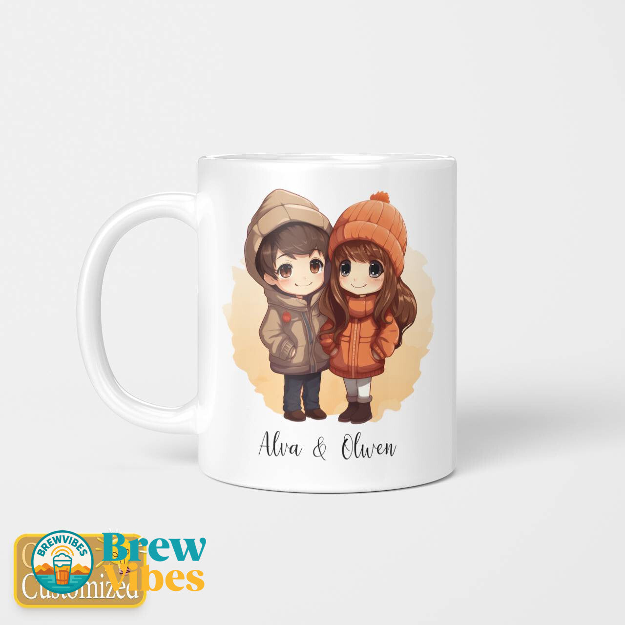 Chibi Warm Couple With Yours Names Beverage Mug