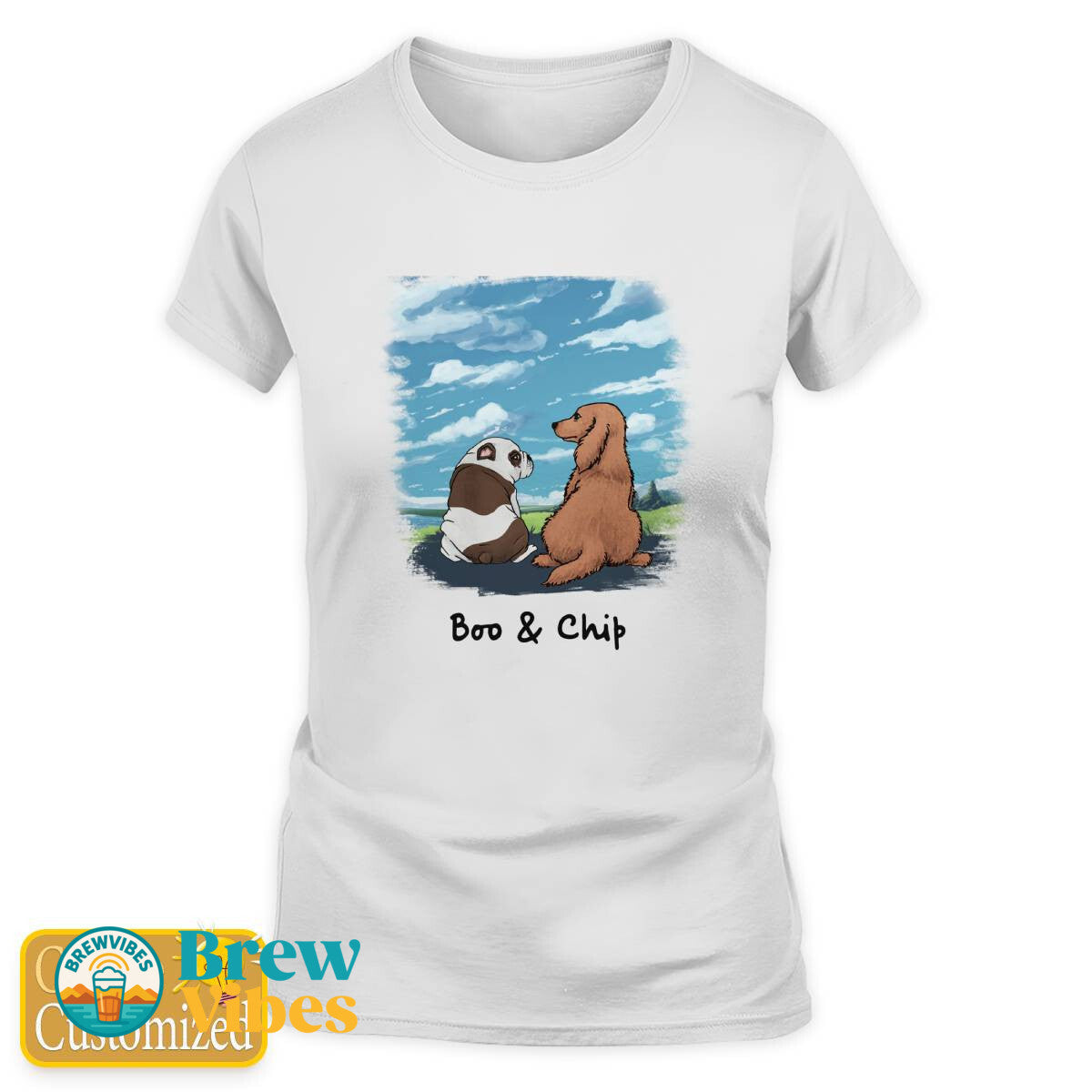 Two Dogs in The Meadow Ladies Tshirt