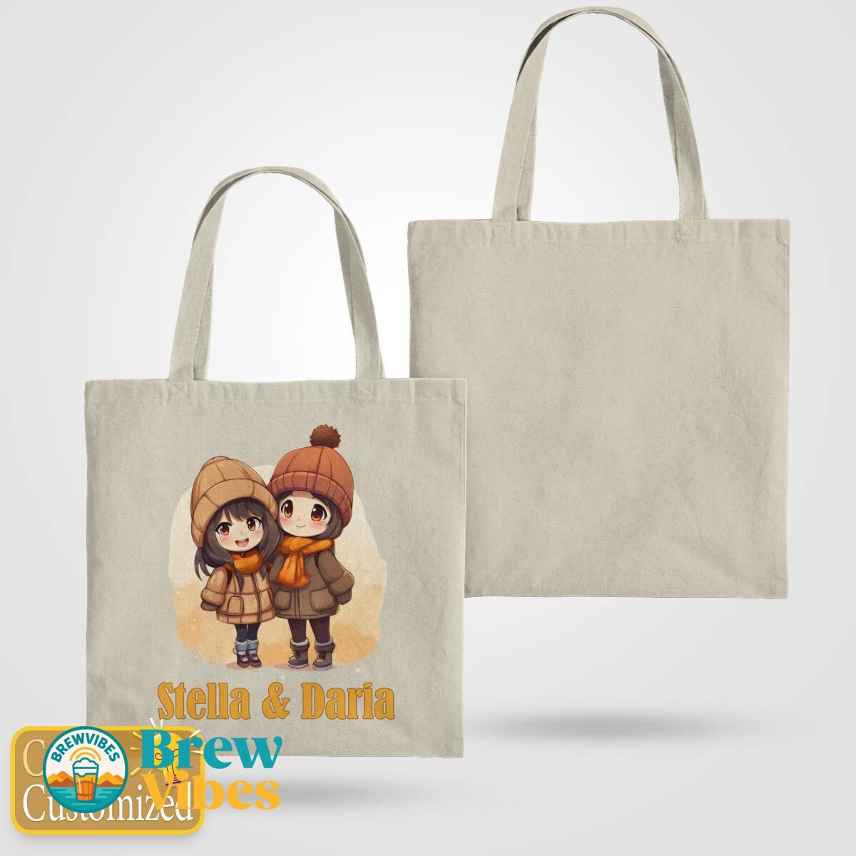 Chibi Close Female Friends with Names Tote Bag