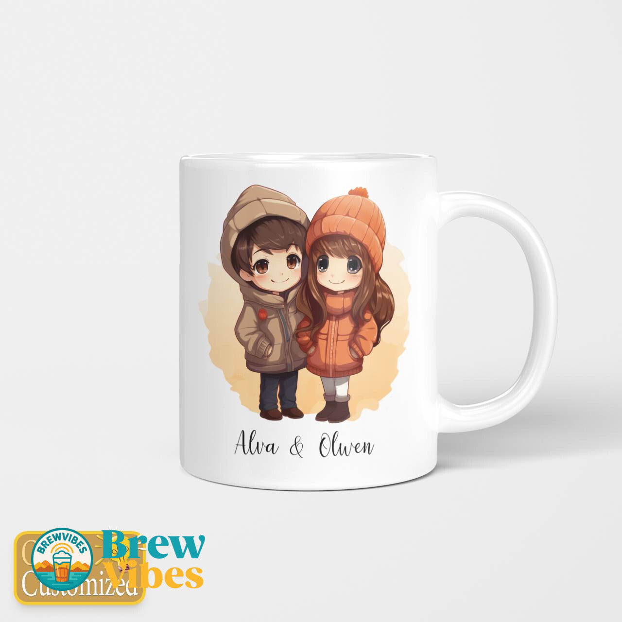 Chibi Warm Couple With Yours Names Beverage Mug