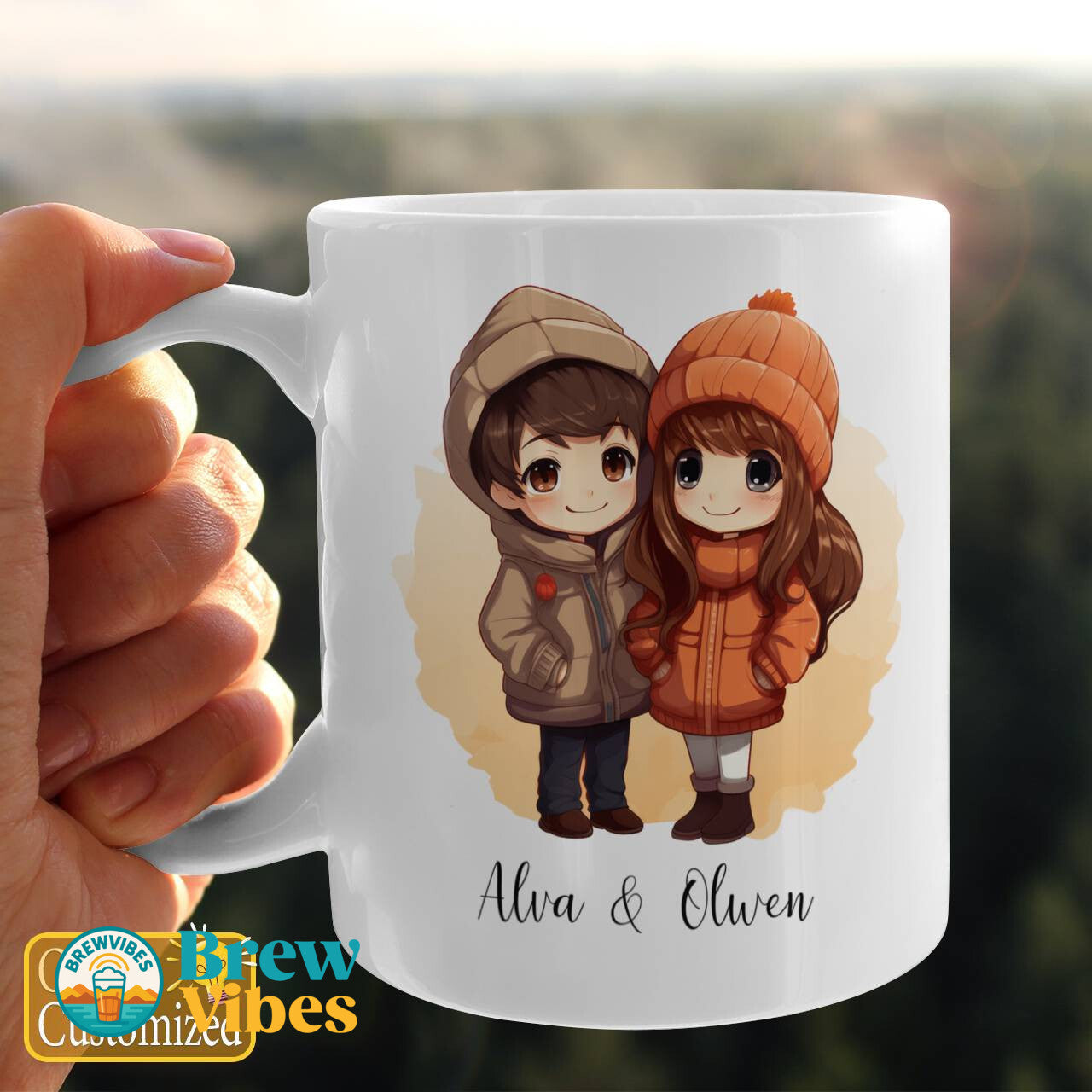 Chibi Warm Couple With Yours Names Beverage Mug