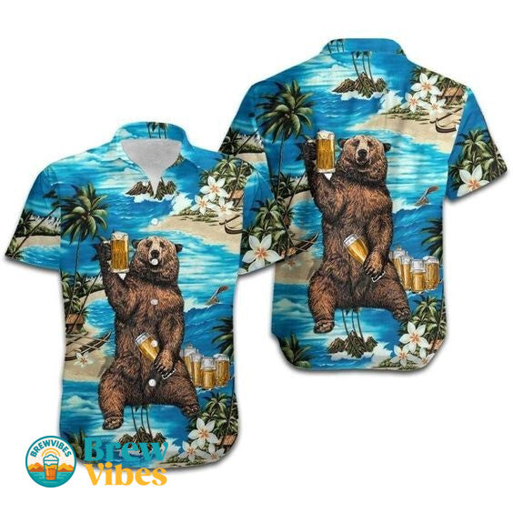 Bear Hawaiian Shirts, Bear And Beer Hawaiian Aloha Beach Shirt, Gift To Bear Lovers