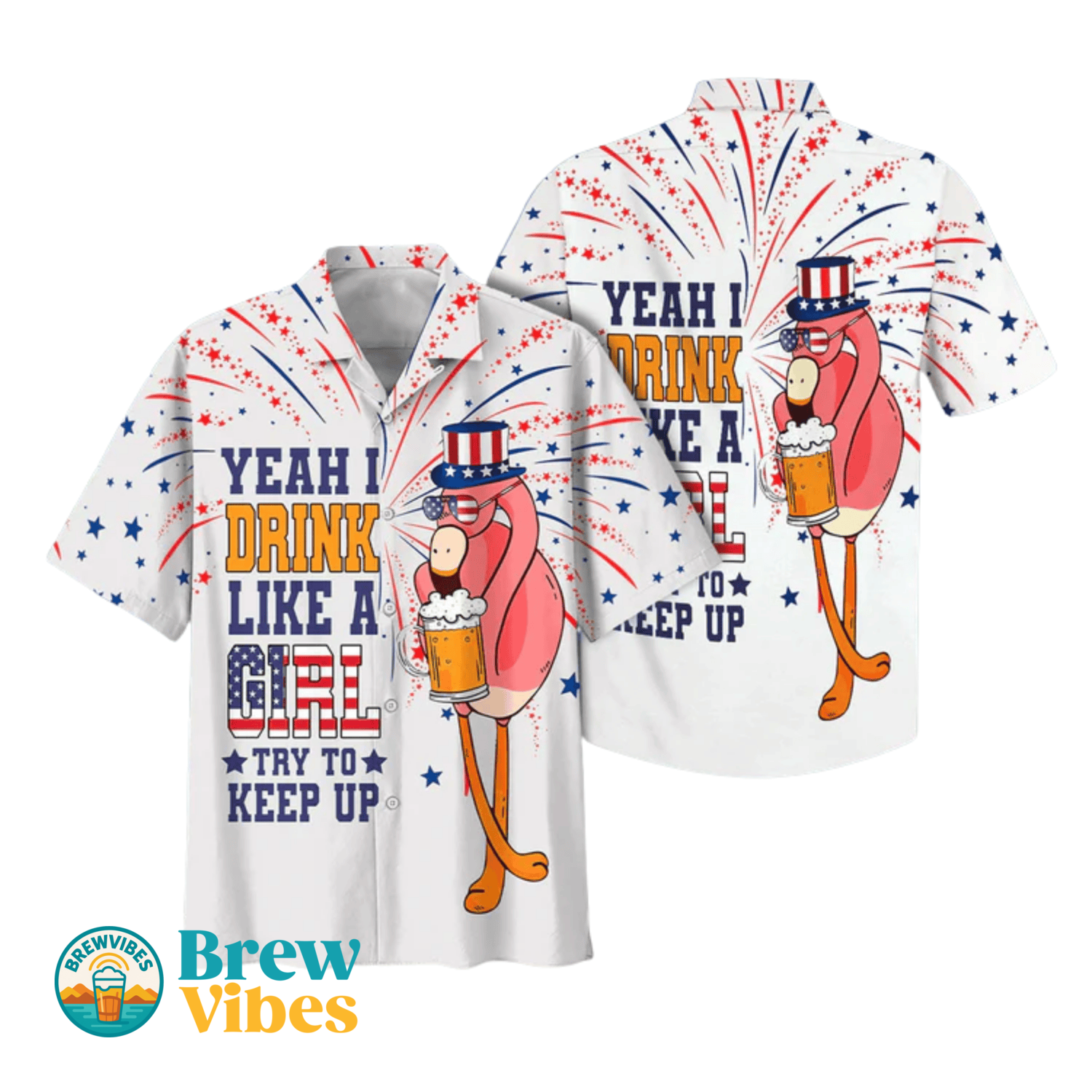 Funny Flamingo Aloha Hawaiian Shirt, Flamingo Drinking Beer Aloha Shirt, Independence Day Gifts