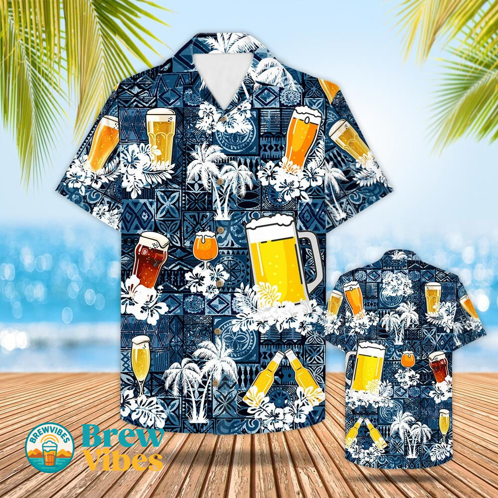 Beer Hawaiian Shirt Style Blue Drinking Shirt Beer Lover Gift, Summer Hawaiian Shirts
