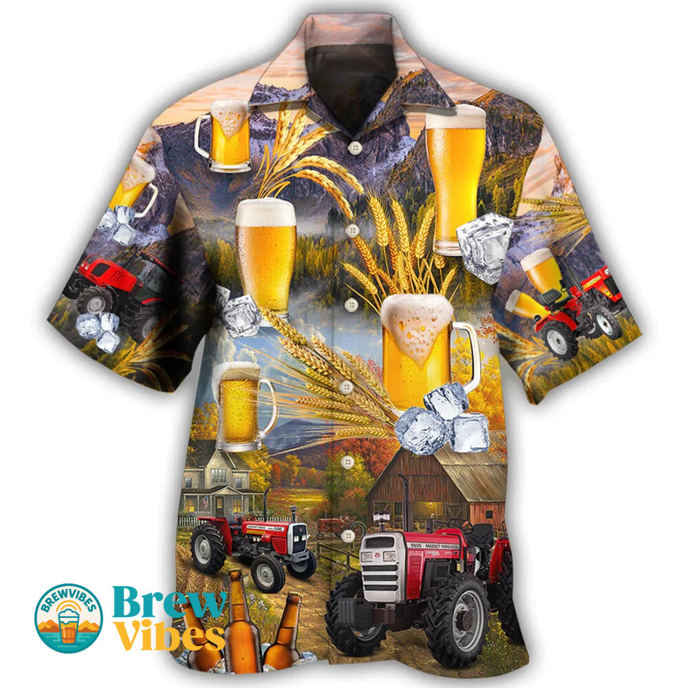 Beer And Tractor Autumn Farm Life Hawaiian Shirt Short Sleeve