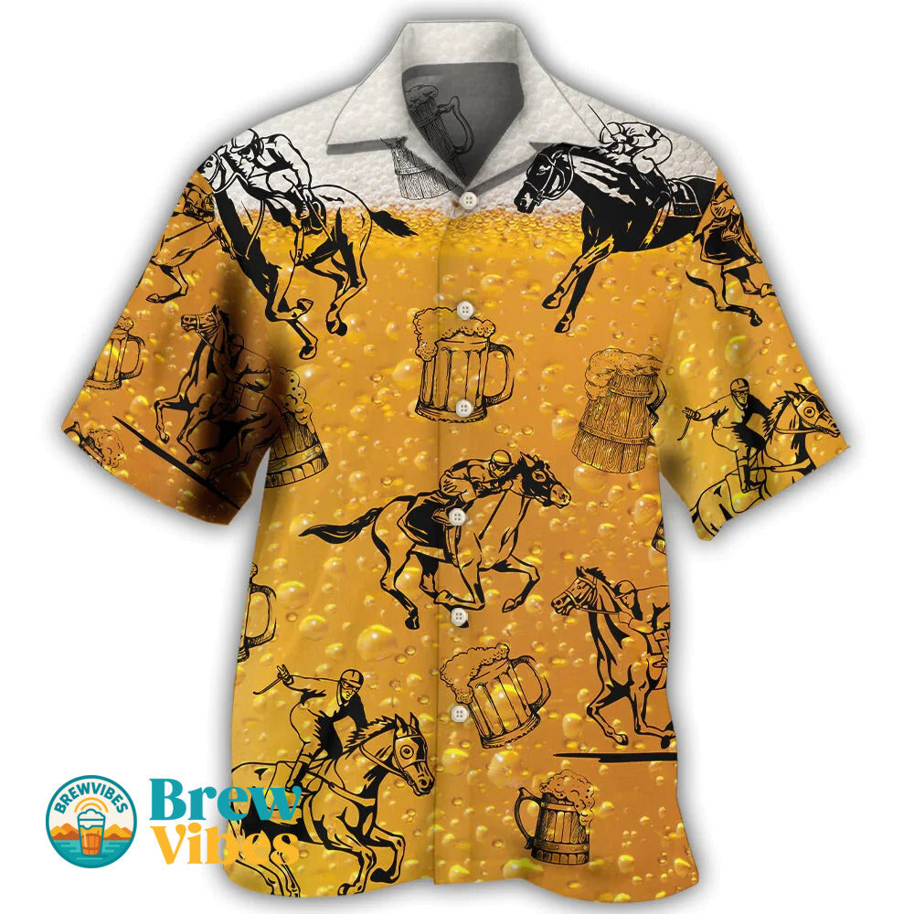 Horse Racing And Beer Hawaiian Shirt Gift For Horse Lover Beer Party