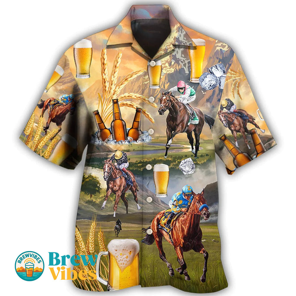 Beer And Horse Racing On The Steppe Hawaiian Shirt Men Women