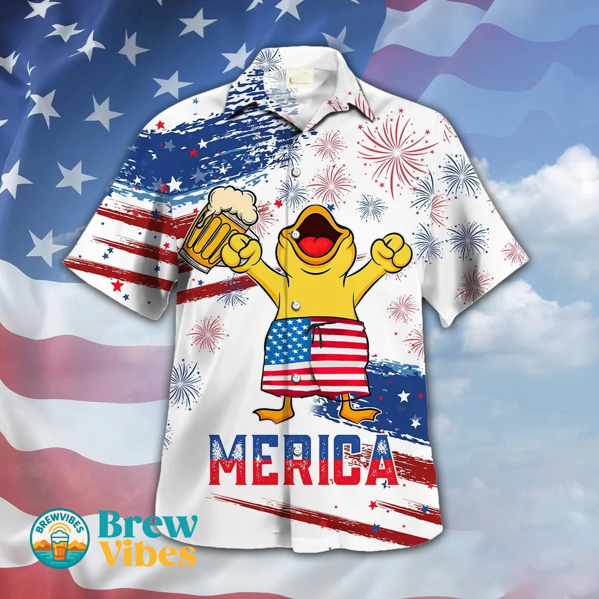 Duck Drink Beer Hawaiian Shirt Cute Duck Merica Hawaiian Shirt Men Women