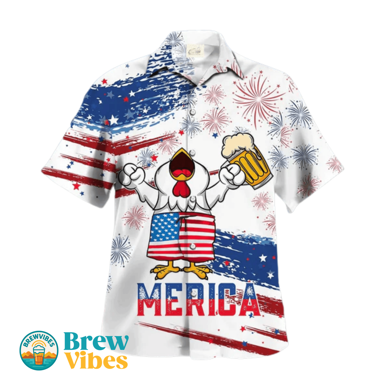 Chicken Drink Beer Hawaiian Shirt Chicken Merica Patriotic Hawaiian Shirt