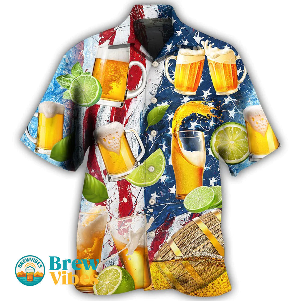 Beer And Lemon Independence Day Pattern Hawaiian Shirt Men Women
