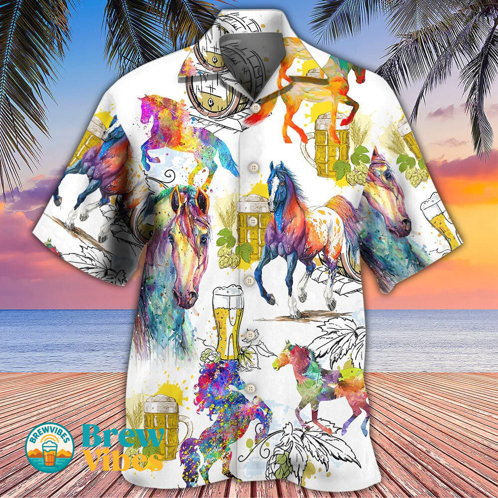 Horse I Like Horse And Beer Hawaiian Shirt Men Women