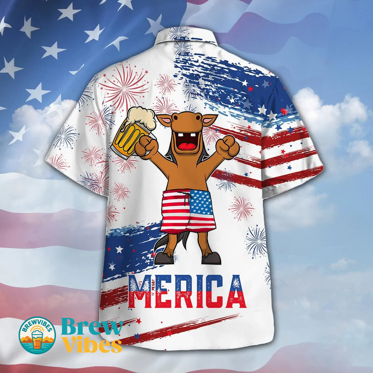 Horse Drink Beer Hawaiian Shirt Cute Merica Beer American Flag Pattern Hawaiian Shirts