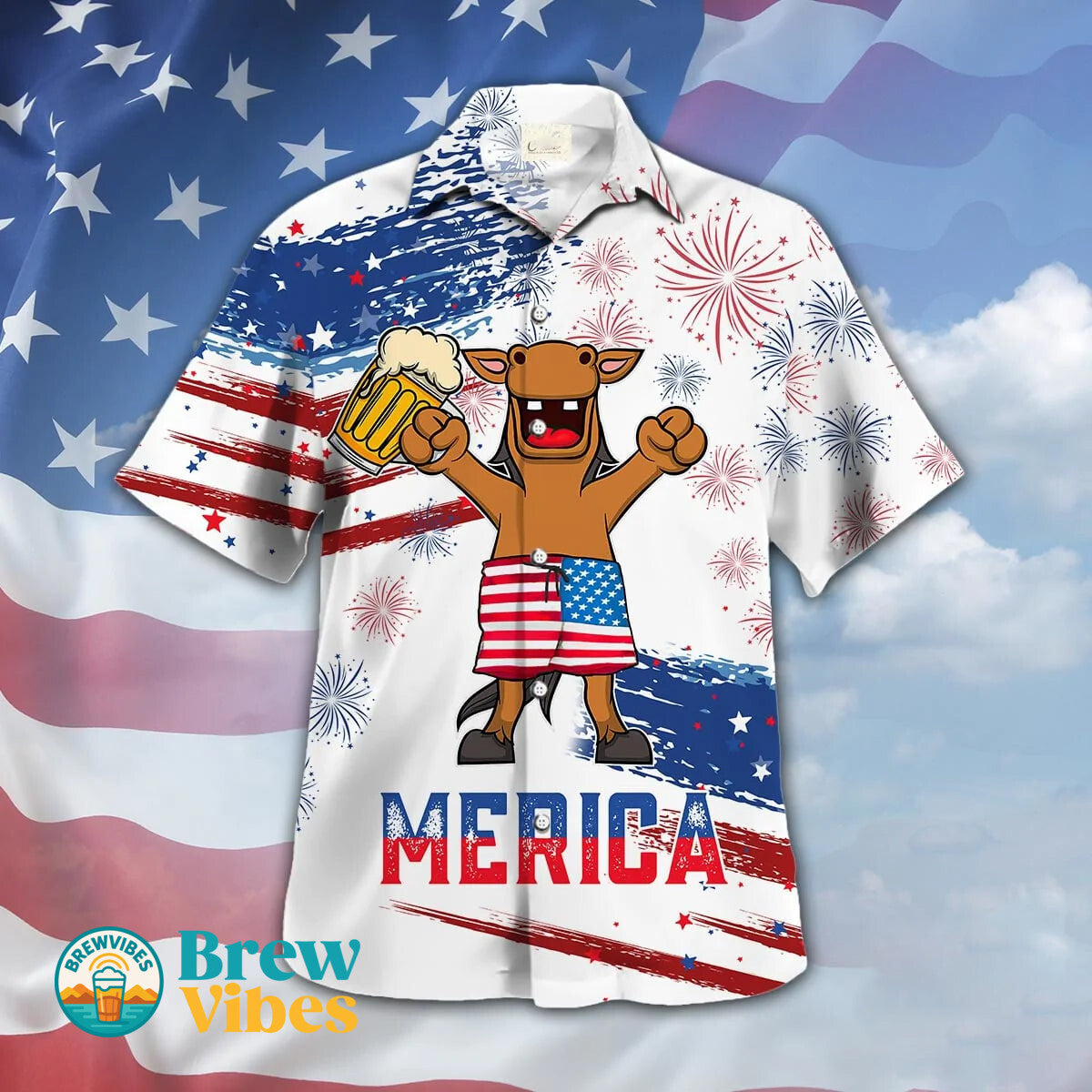 Horse Drink Beer Hawaiian Shirt Cute Merica Beer American Flag Pattern Hawaiian Shirts