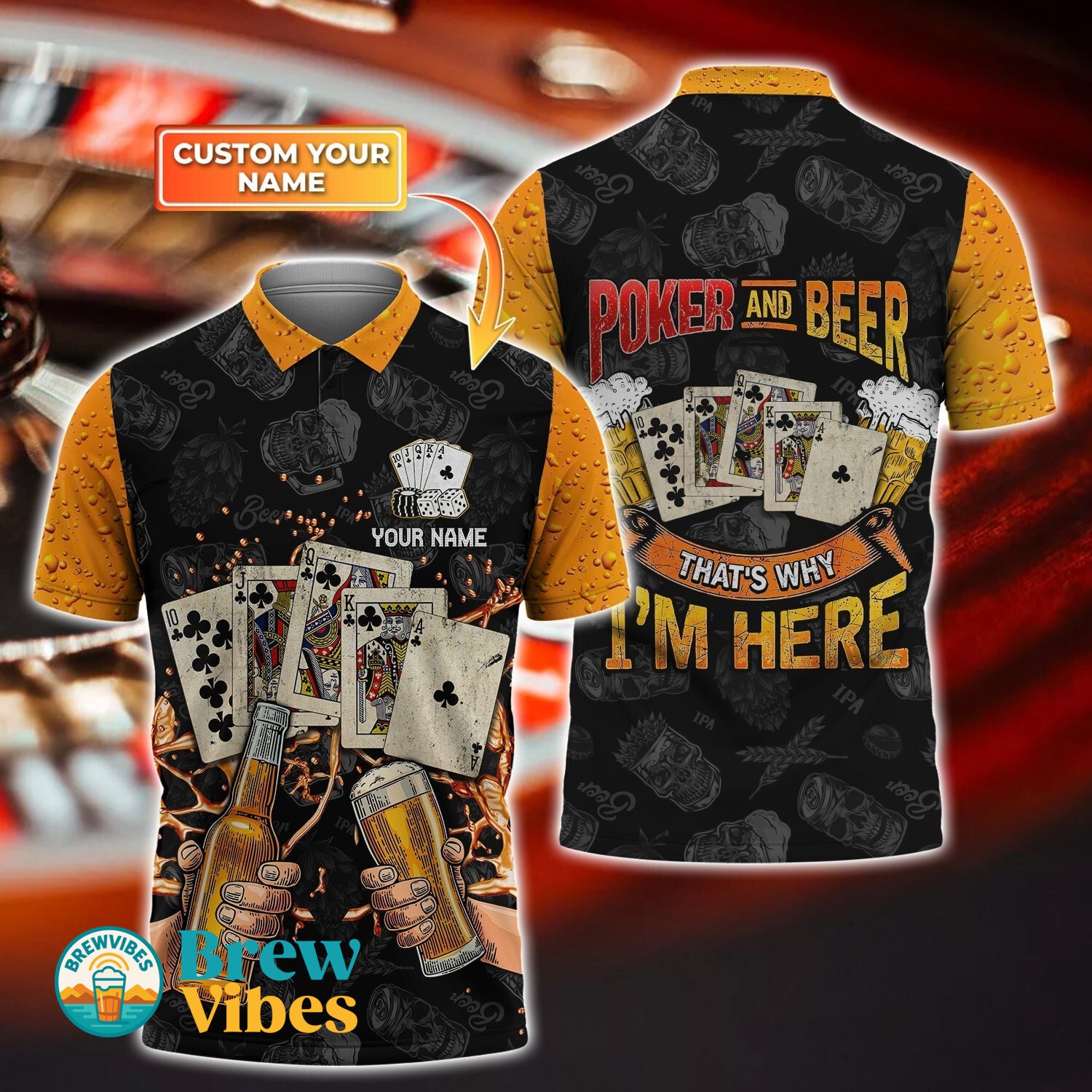 Poker And Beer 3D Polo Shirt Personalized 3D Polo Shirt
