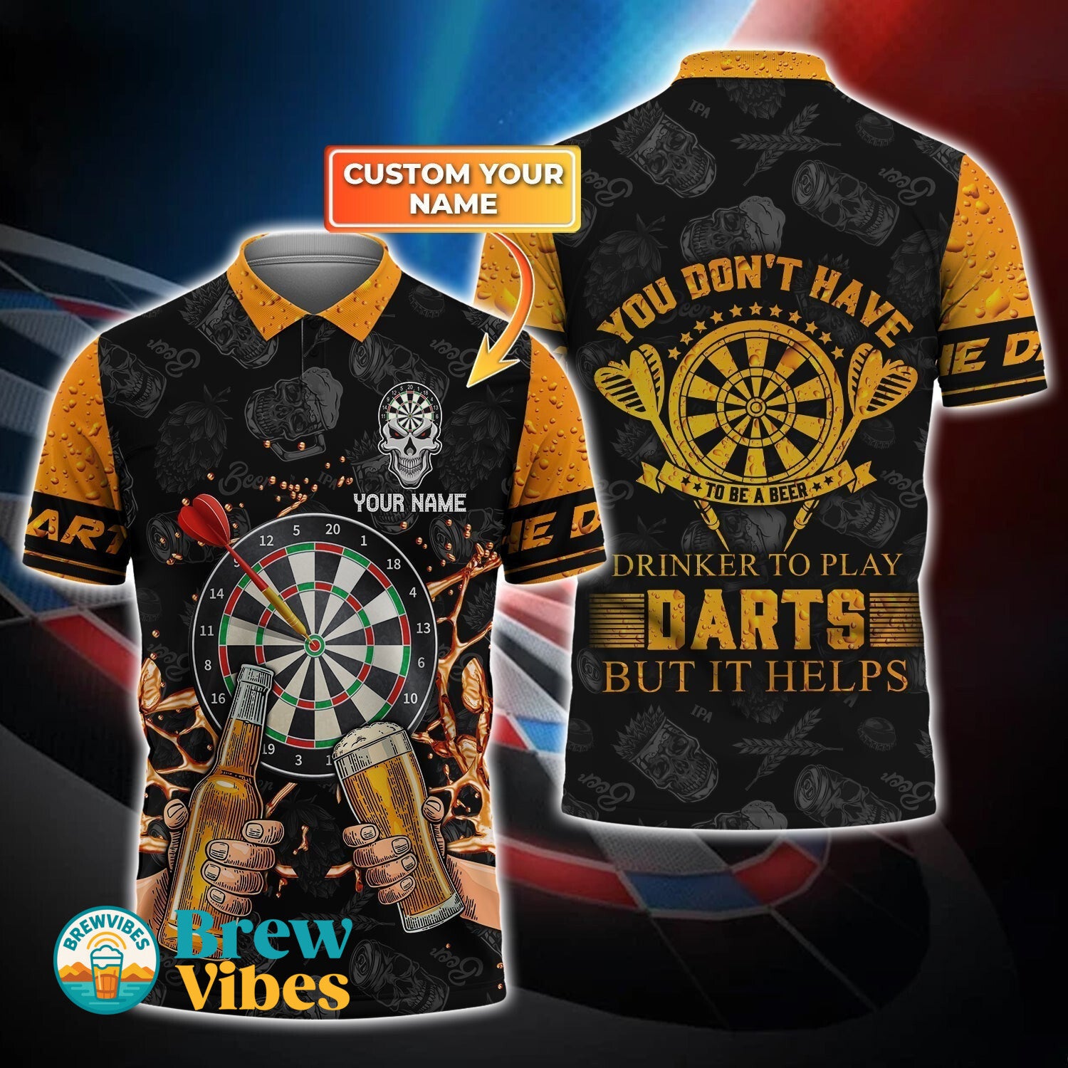 Personalized Name Darts And Beer 3D Polo Shirt Darts Lover Polo