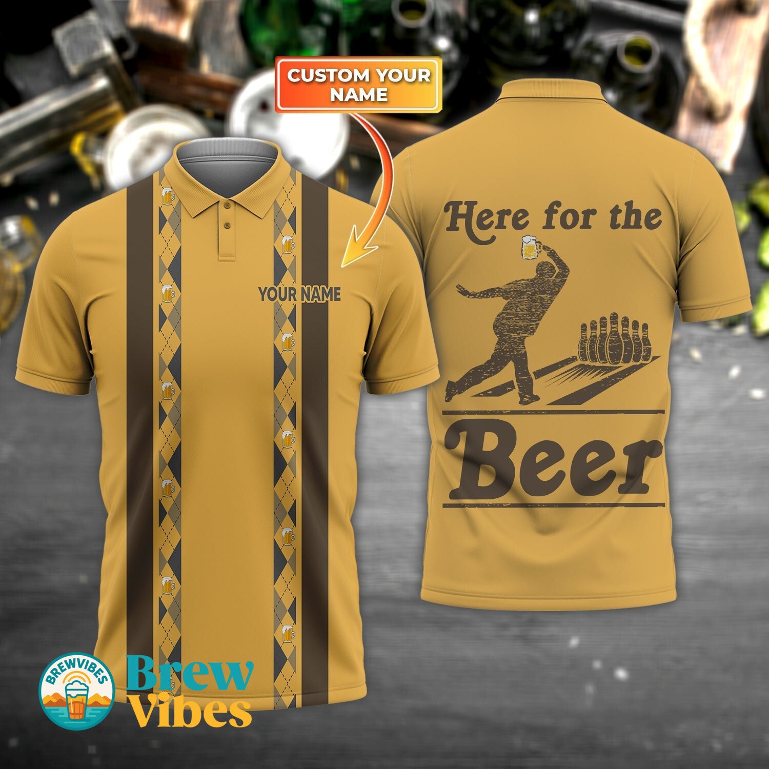 Here For The Beer Bowling Lovers 3D Polo Shirt With Personalized Name