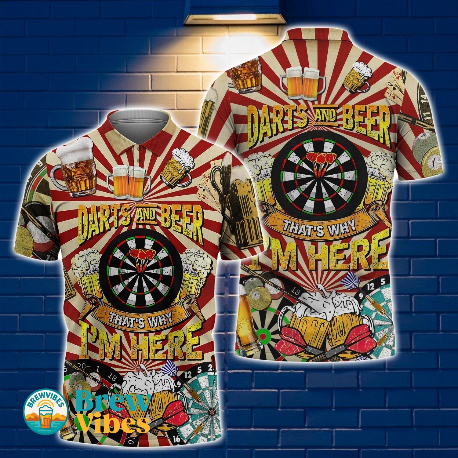 3D Darts And Beer Polo Shirt With Custom Name Gifts For Darts Lovers
