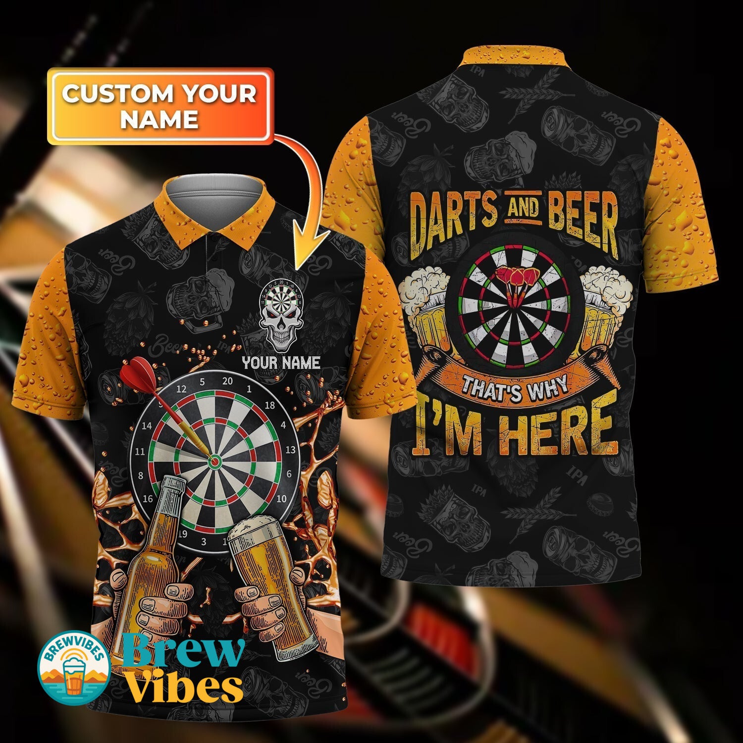 3D Darts And Beer Polo Shirt With Customized Name Gifts For Darts Fans