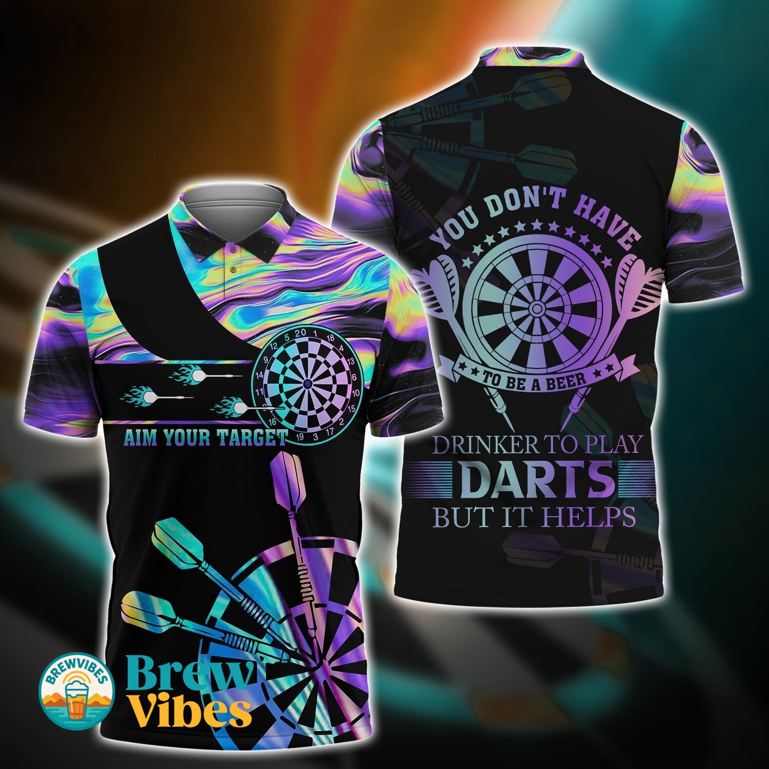 Personalized Name Darts And Beer 3D Full Printed Darts Polo Shirt