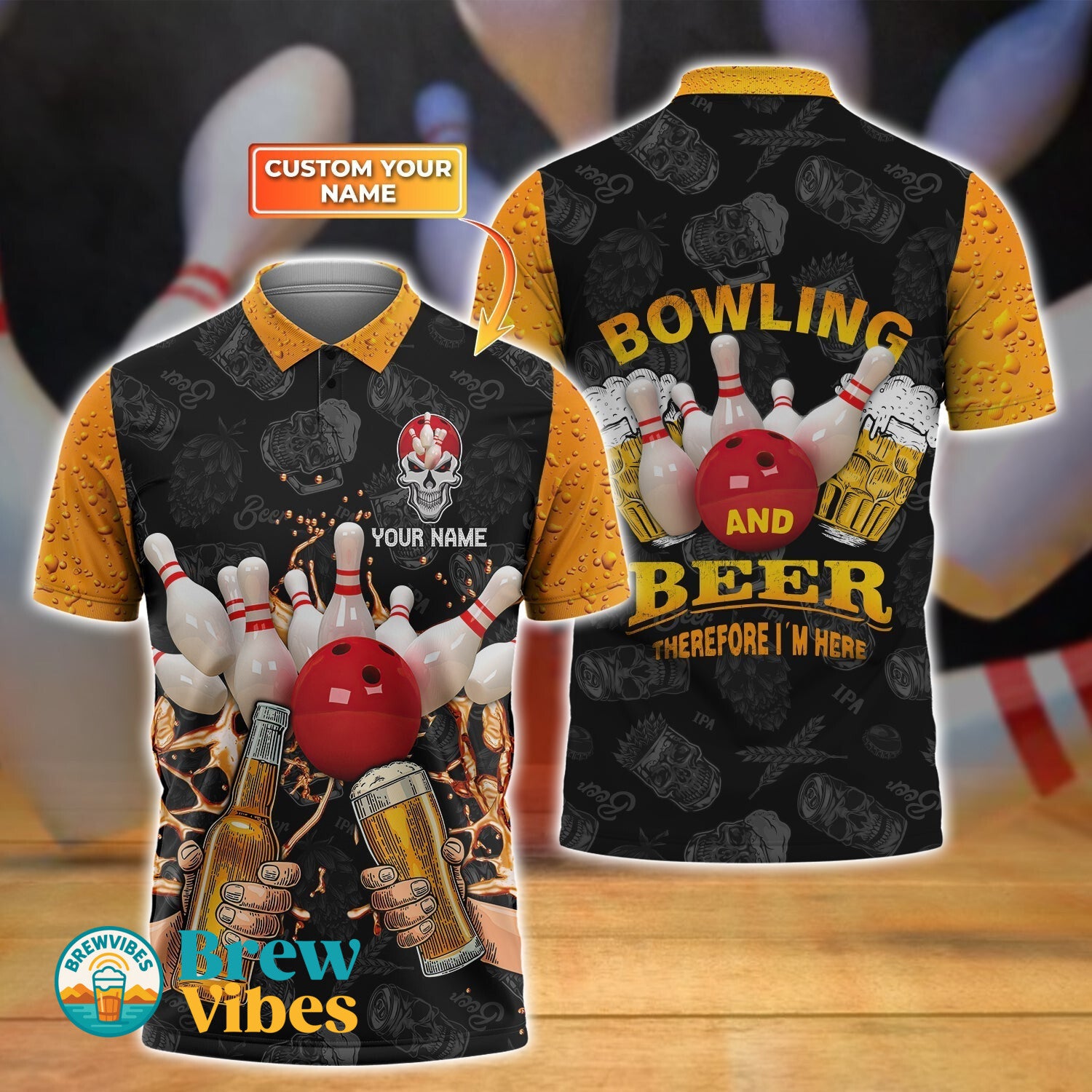 Bowling And Beer Personalized Name 3D Polo Shirt Bowling Polo Shirt