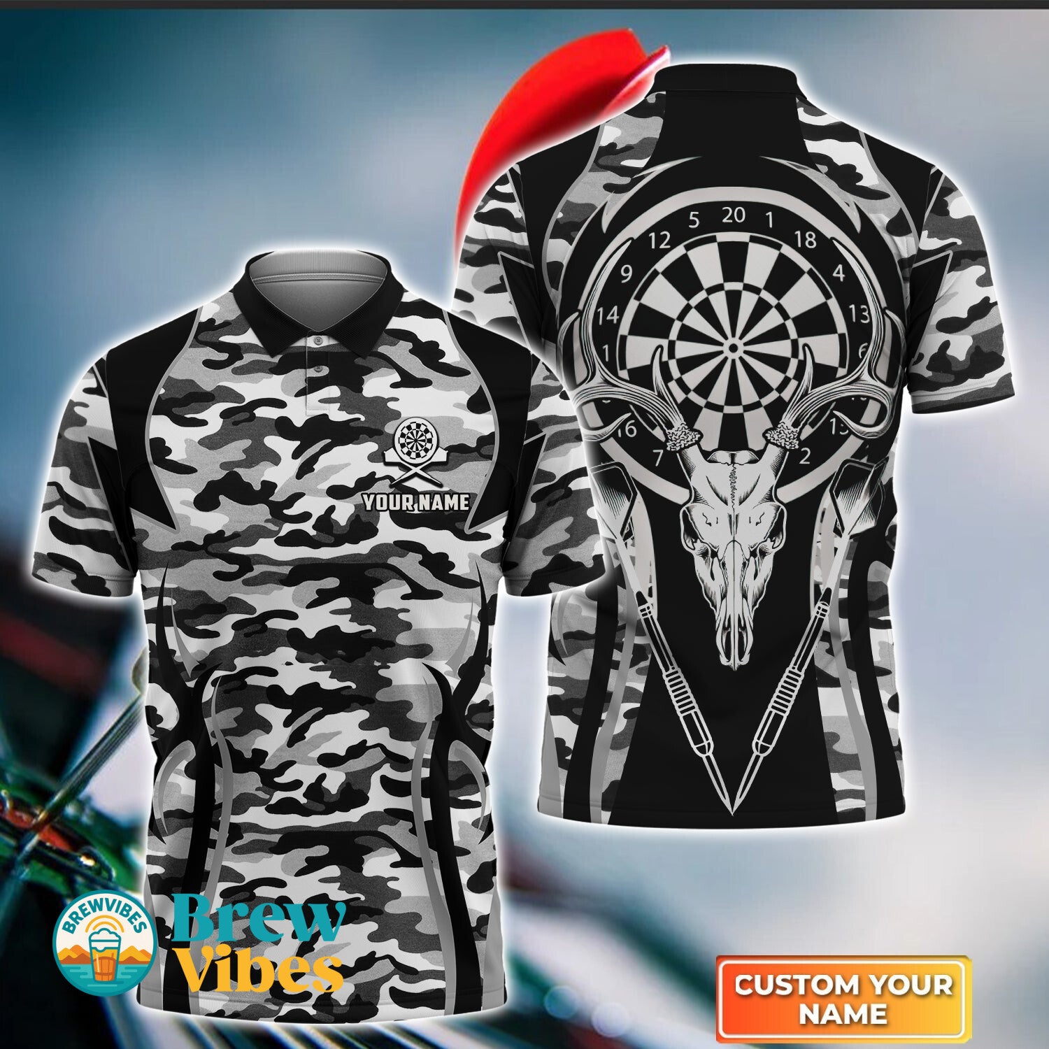 Funny Darts And Deer Polo Shirt Personalized Name 3D Polo Shirt