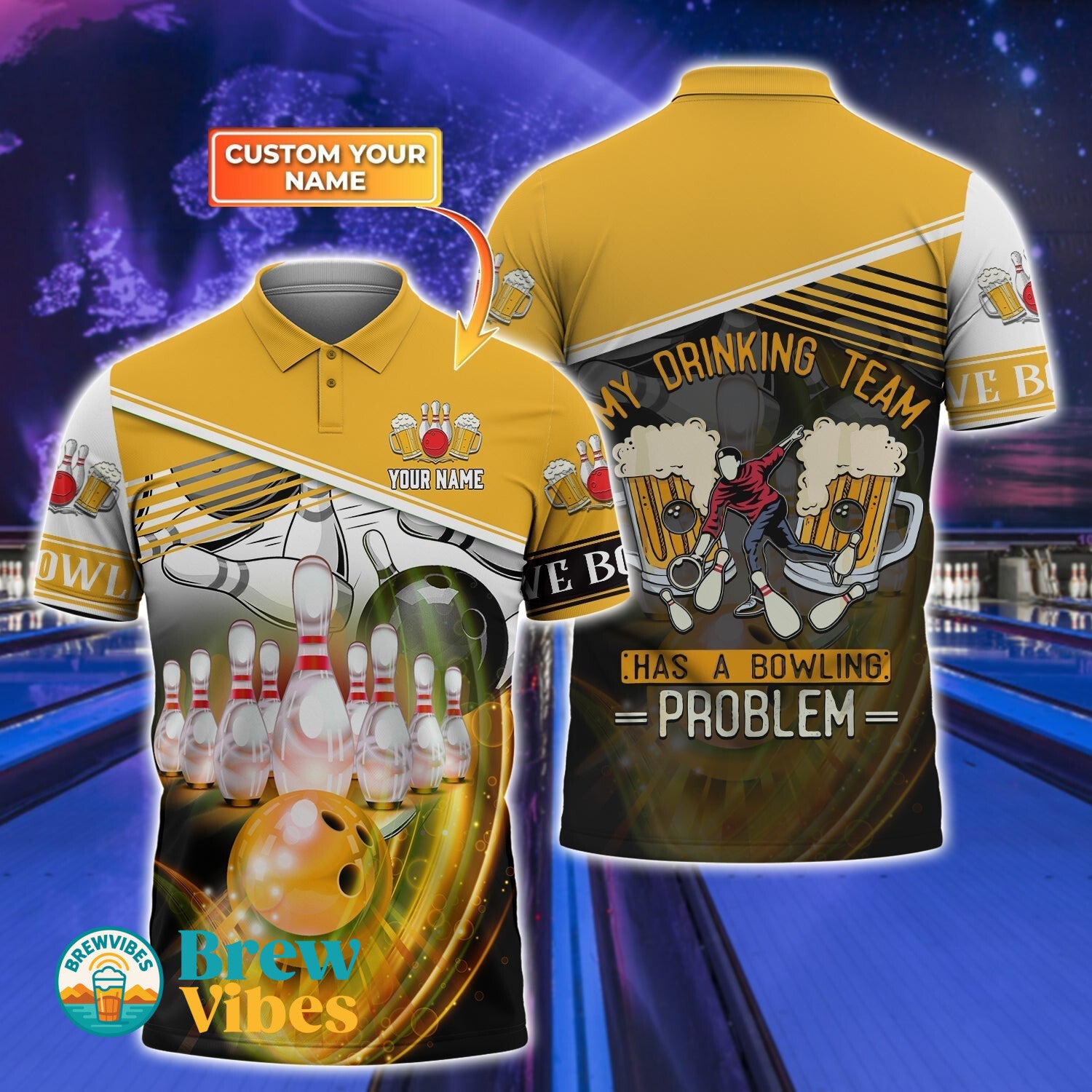 3D Full Printed Bowling And Beer Polo Shirt Gifts For Bowling Fans
