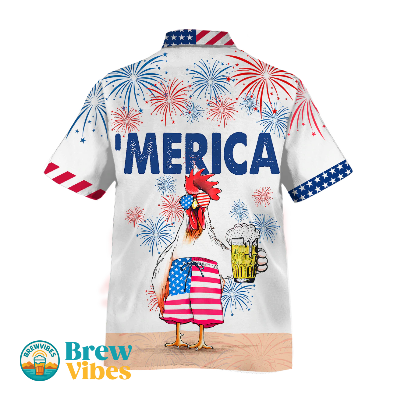 Funny Chicken Beer Hawaiian Shirt For Independence'S Day, Cool Chicken Patriotic 4Th Of July Gift For Chicken Lovers